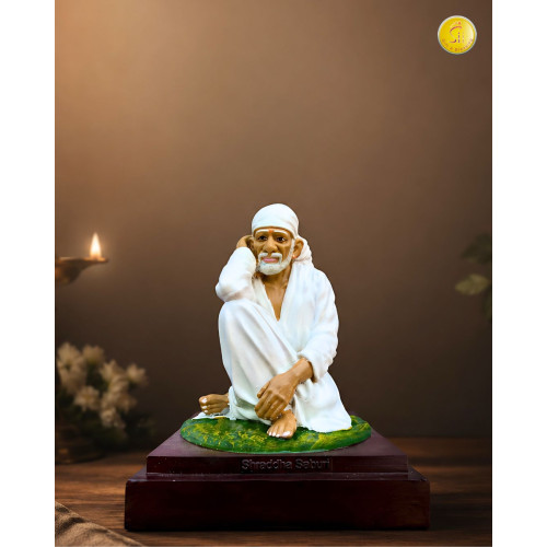 Handcrafted Shri Sai Baba Resin Idol – Shraddha Saburi Spiritual Décor