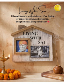 Living With Sai Wooden Wall Frame | Spiritual Sai Baba Wall Hanging Decor
