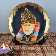 Shri Sai portrait on ceramic plate in Tanjore style