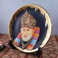 Shri Sai portrait on ceramic plate in Tanjore style
