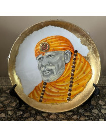 Shri Sai Portrait On Ceramic Plate In Tanjore Style