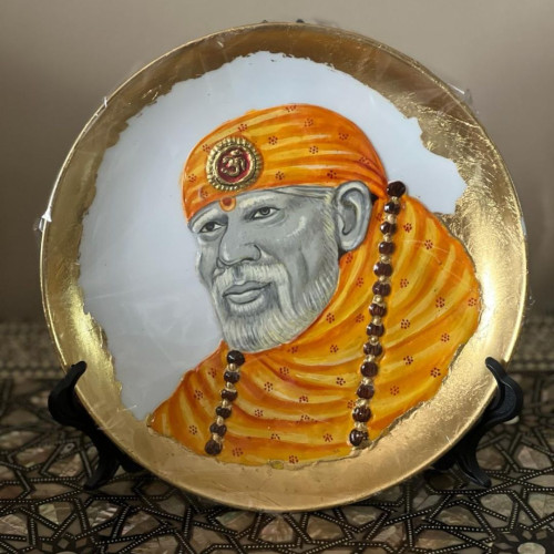Shri Sai Portrait On Ceramic Plate In Tanjore Style