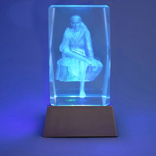 3D Crystal - Shri Sai  - Ashirwad - With LED light base