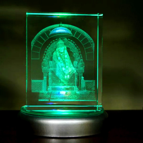 3D Crystal - Shri Shirdi Sai Temple  Statue - With LED light base