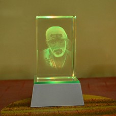 3D Crystal - Shri Sai - Close up  (face) With LED light base