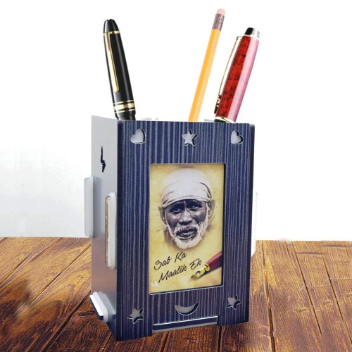 Wooden Pen holder with Two Side Sai Art Brown