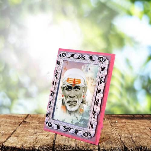 Wooden Bronze Shri Sai Photo Frame