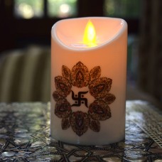 Premium Flameless Candle with Moving Wick (Swastik)