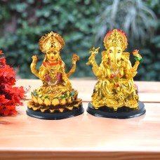 Shri Ganesha & Lakshmi ji Resin Idols (Golden)