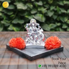 Shri Ganesha - wooden platter with  lotus incense holder