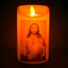 Premium Realistic Flameless Candle with Moving Wick Jesus Art