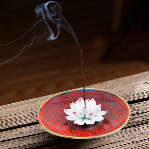 Ceramic handmade Lotus Incense Burner  - Pigment red base brown hues