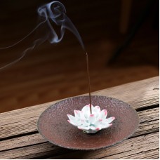 Ceramic handmade Lotus Incense Burner  - Textured burnt umber base