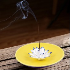 Ceramic handmade Lotus Incense Burner - Butter yellow ceramic base