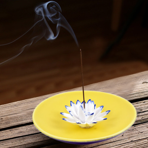 Ceramic handmade Lotus Incense Burner - Butter yellow ceramic base