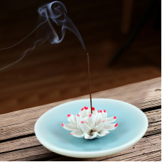 Ceramic handmade Lotus Incense Burner; Soft powder blue ceramic base 