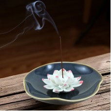 Ceramic handmade Lotus Incense Burner -  Feldgrau green base