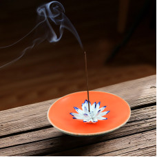 Ceramic handmade Lotus Incense Burner - Orange ceramic base