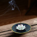 Ceramic handmade Lotus Incense Burner -  Artichoke green base with matt gold edge