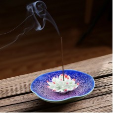 Ceramic  handmade Lotus Incense Burner - Blue ceramic base with cheeky pink hues