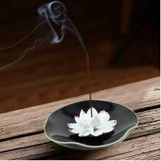 Ceramic handmade Lotus Incense Burner - Taupe base with light matt edges