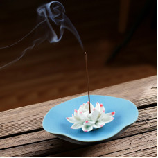 Ceramic Lotus Incense Burner  - Serene sky blue base