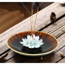 Ceramic handmade Lotus Incense Burner - Russet brown base with black hues