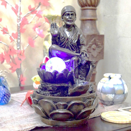 Shirdi Sai Blessing Led Table Fountain (Brown Color)