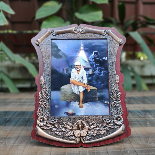 Wooden Bronze Shri Sai Photo Frame