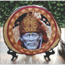 Tree Slice With Sai Baba Picture