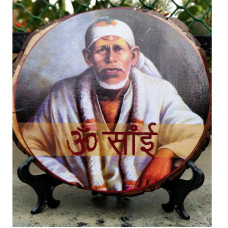 Tree Slice with Sai Baba Picture