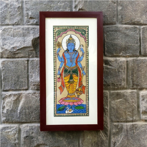 Lord Vishnu Tussar Silk Art Frame