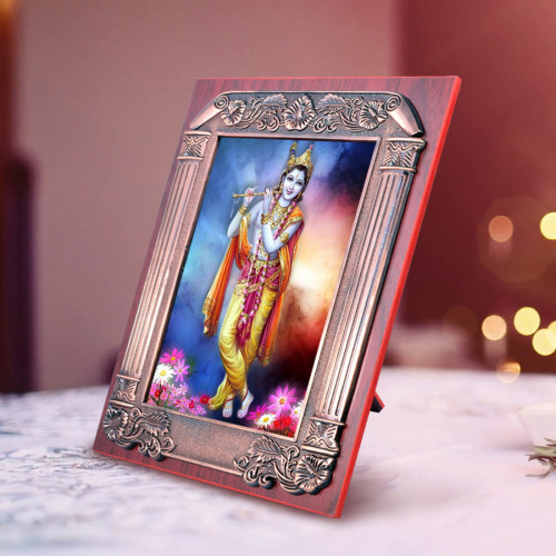 Wooden Bronze Shri Krishna Photo Frame