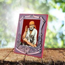 Wooden Bronze Shri  Sai Photo Frame