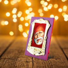 Wooden Golden Shri Sai Small  Photo Frame