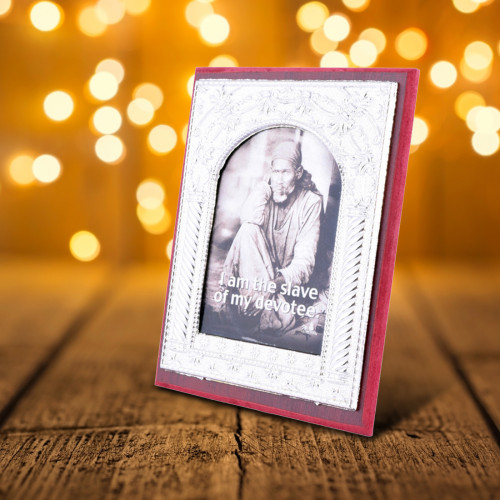 Wooden Silver finished Shri Sai Photo Frame