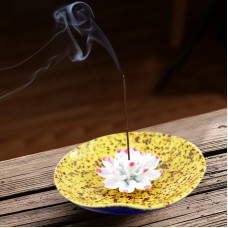 Ceramic handmade Lotus Incense Burner ; Light yellow ceramic base with brown sprinkled hues 